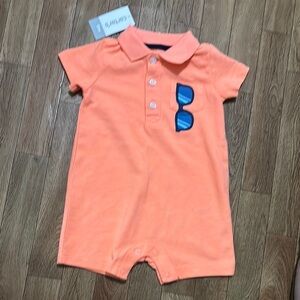 Carter's Orange Baby Romper with Navy Trim (AB1)
